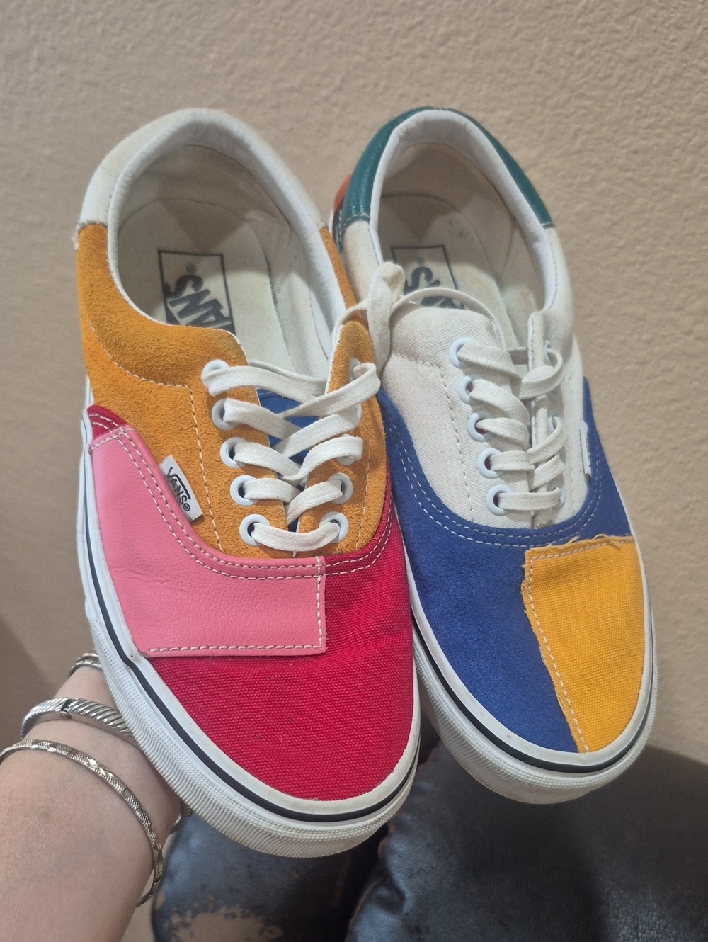 Vans Colorblock Low-Top Sneakers in Red, Pink, Yellow, Blue, Teal, Cream